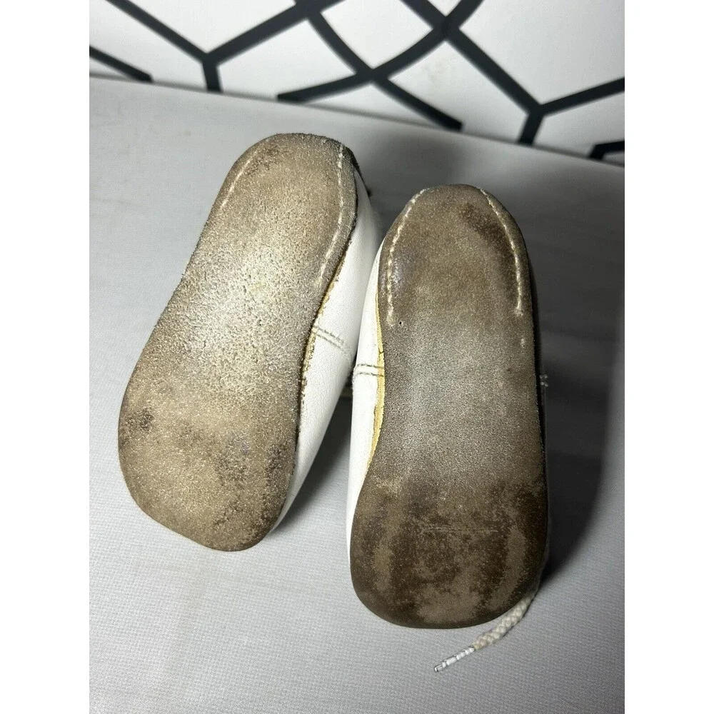 Antique Vintage Darling Baby Shoes With Bells White Size 4 Leather